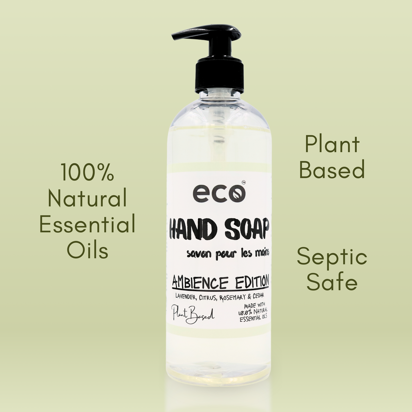 This eco friendly hand soap is scented with 100% natural essential oils, is septic safe, and has a plant-based formula.