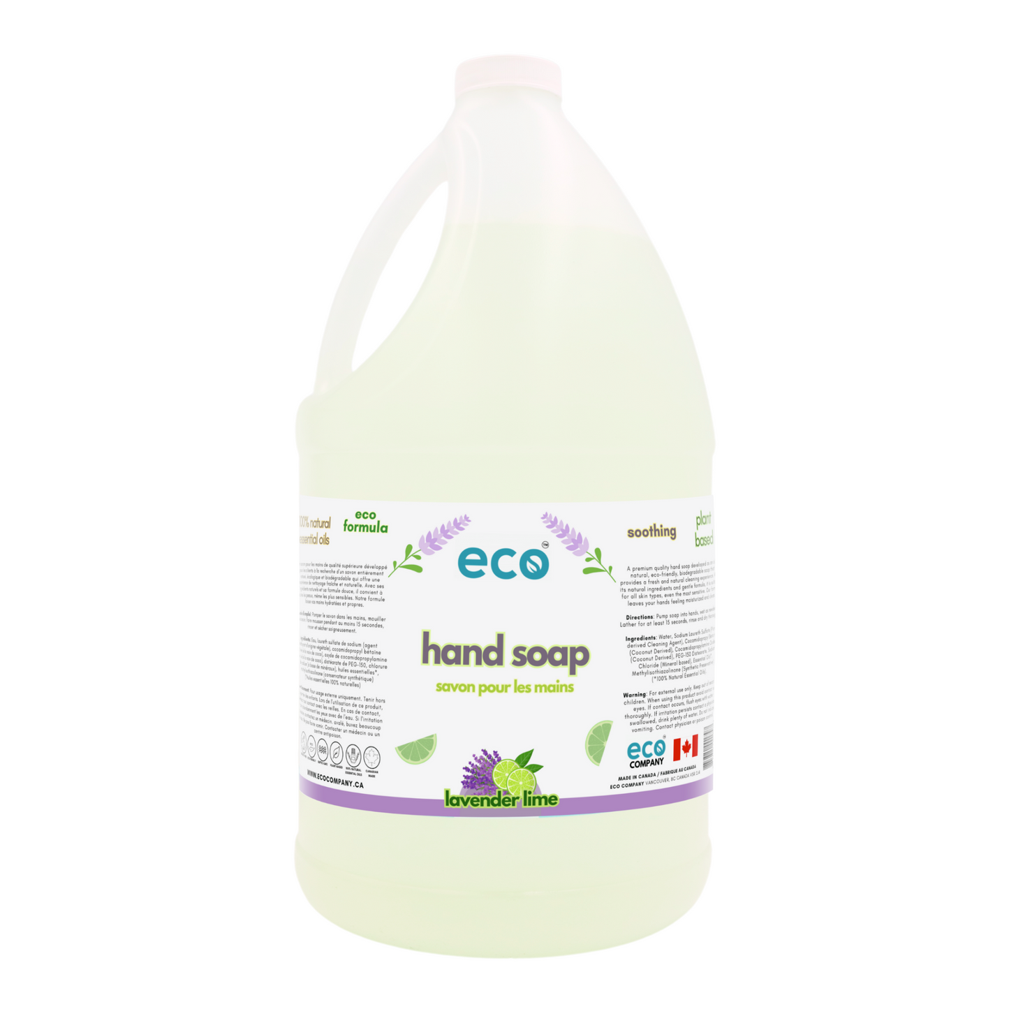 Eco-friendly lavender lime hand soap in a 4-liter jug for wholesale, ideal for customers to bulk up on hand soap and refill their own bottles