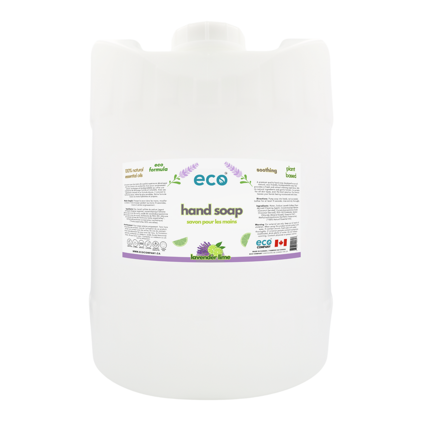 Eco-friendly hand soap lavender lime in a 5 gallon carboy for wholesale, ideal for soap refilleries, zero waste shops, and refill shops.