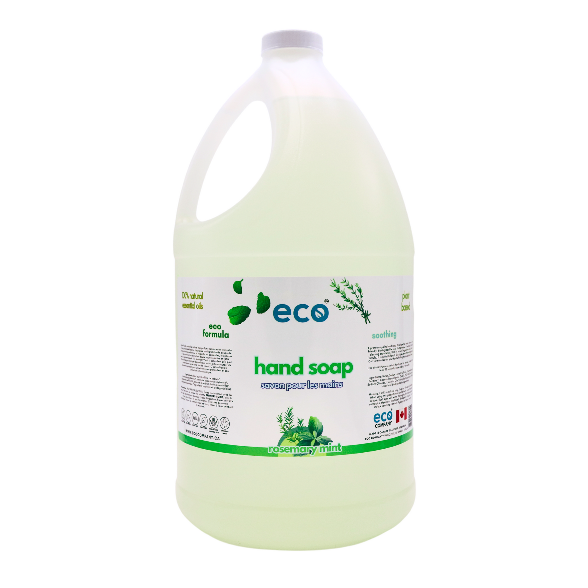 Eco-friendly rosemary mint hand soap in a 4-liter jug for wholesale, ideal for customers to bulk up on hand soap and refill their own bottles