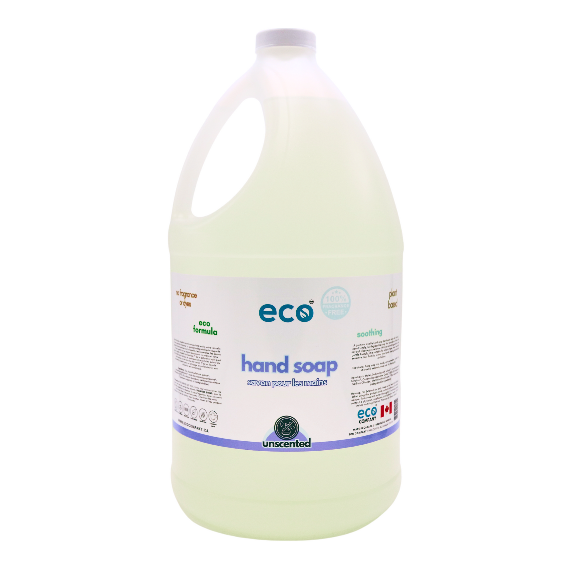 Eco-friendly hand soap unscented in a 4 liter jug for wholesale, perfect for customers to bulk up on hand soap and refill their own bottles. 