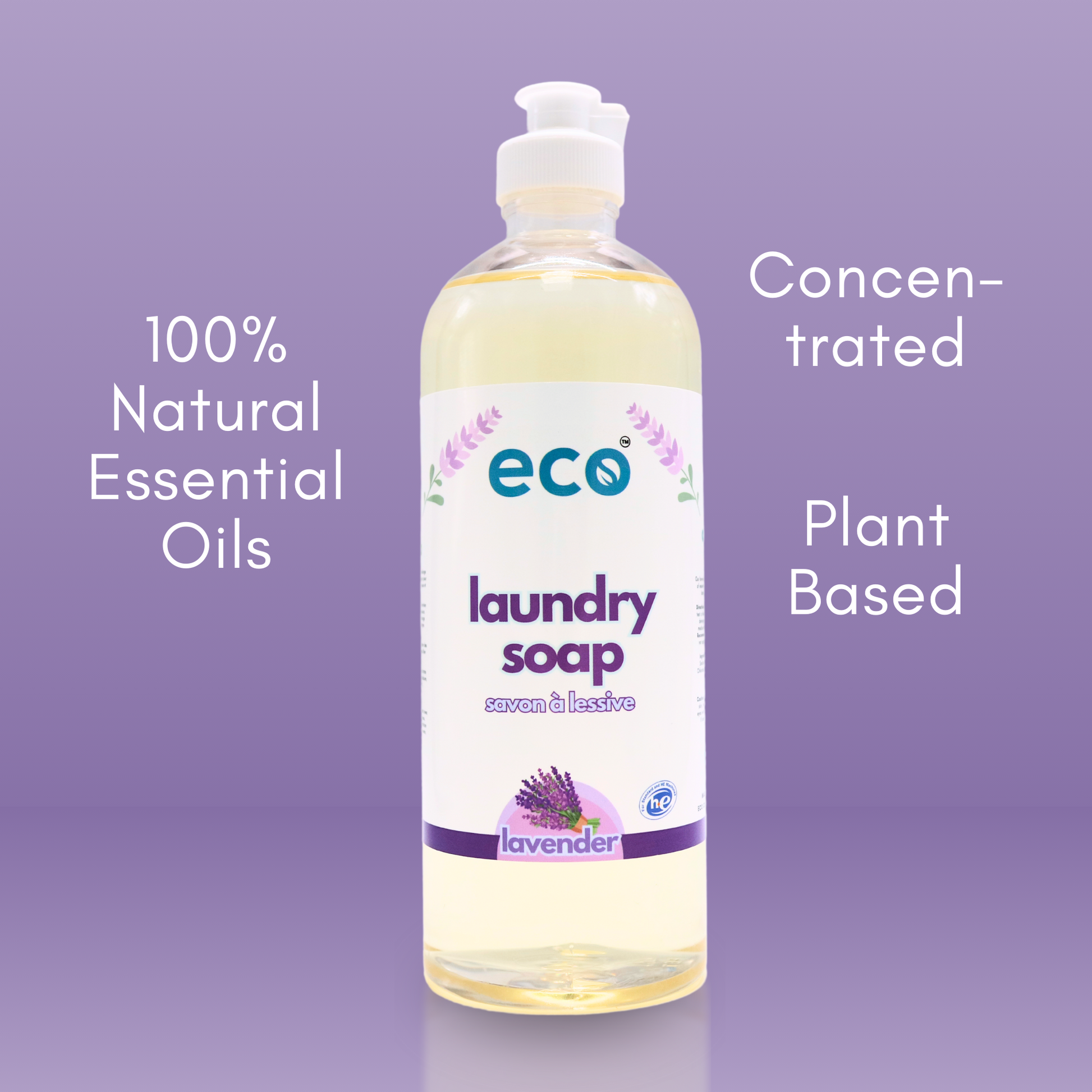 This eco friendly laundry soap in lavender is scented with 100% natural essential oils, is concentrated, and has plant-based ingredients.