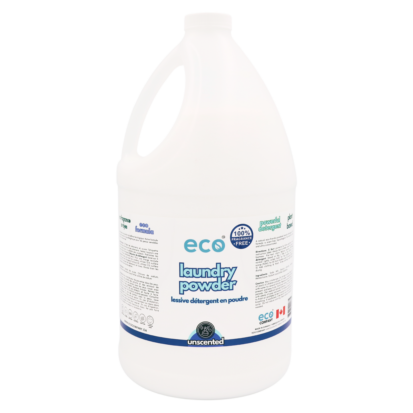 Eco-friendly laundry detergent powder unscented in a 4 liter jug for wholesale, perfect for families to bulk up on laundry powder detergent. 