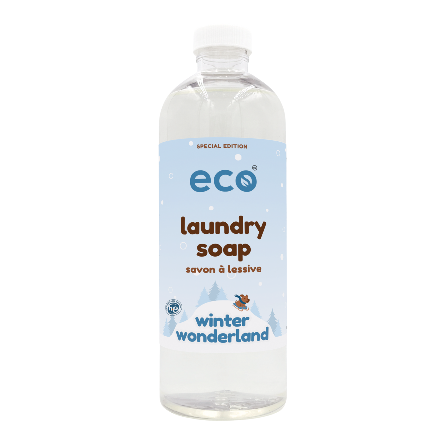 Eco laundry soap in a 500ml ready-to-use bottle for wholesale, ideal for eco-friendly retailers. This is our winter wonderland edition scent.