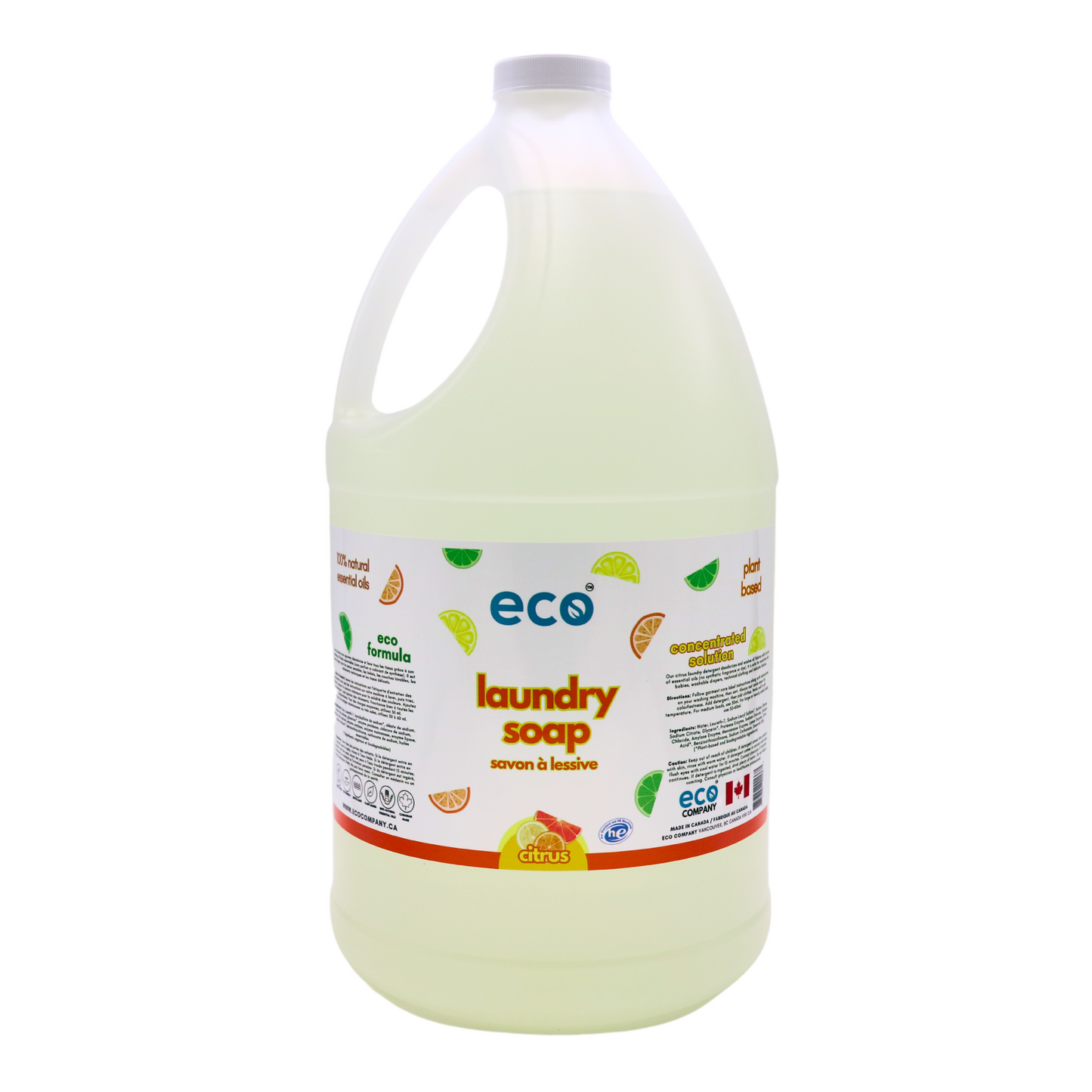 Eco-friendly laundry soap citrus in a 4 liter jug for wholesale, perfect for families to bulk up on laundry soap. 