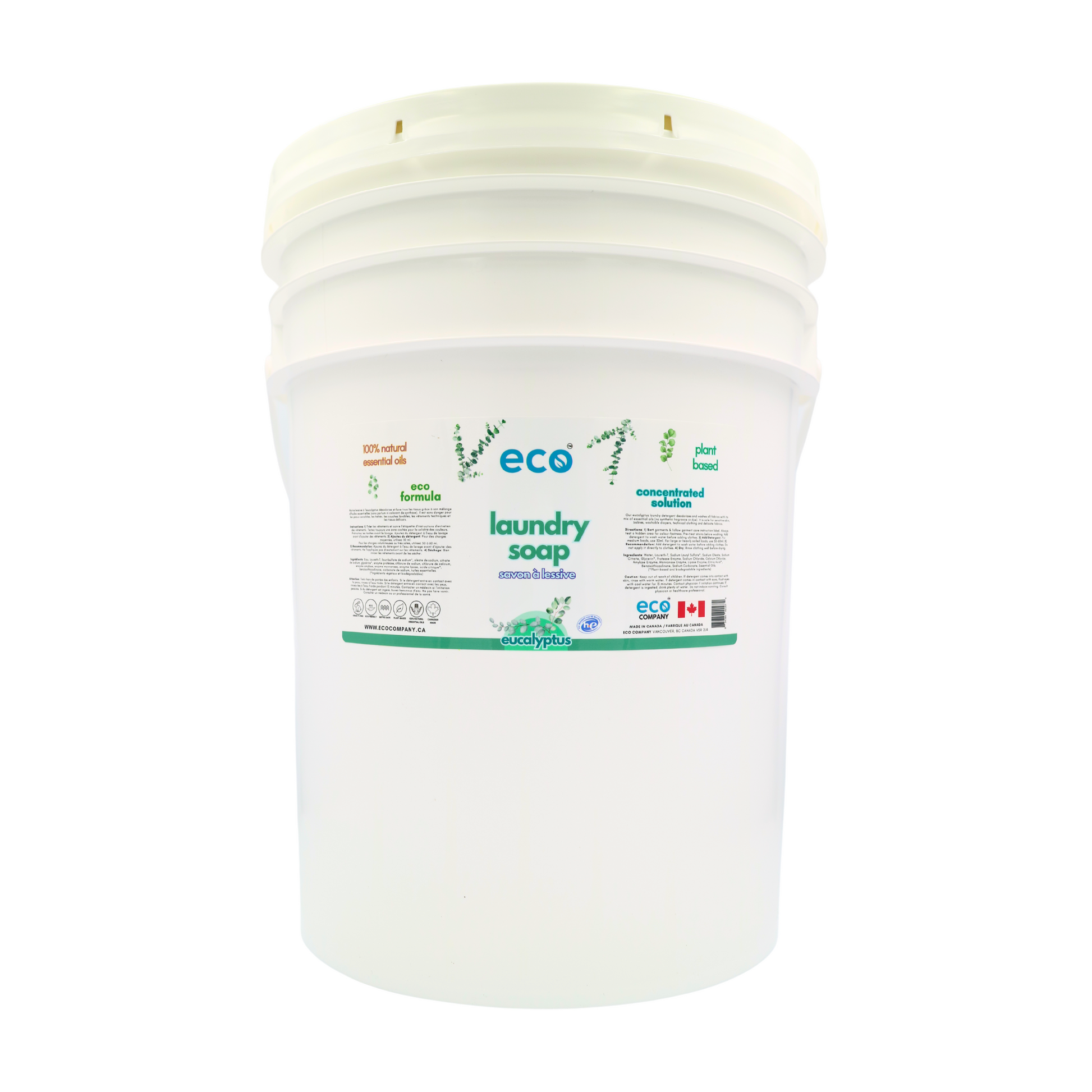 Eco laundry soap eucalyptus in a 20 liter pail for wholesale, ideal for soap refilleries, zero waste stores, and refill stores.