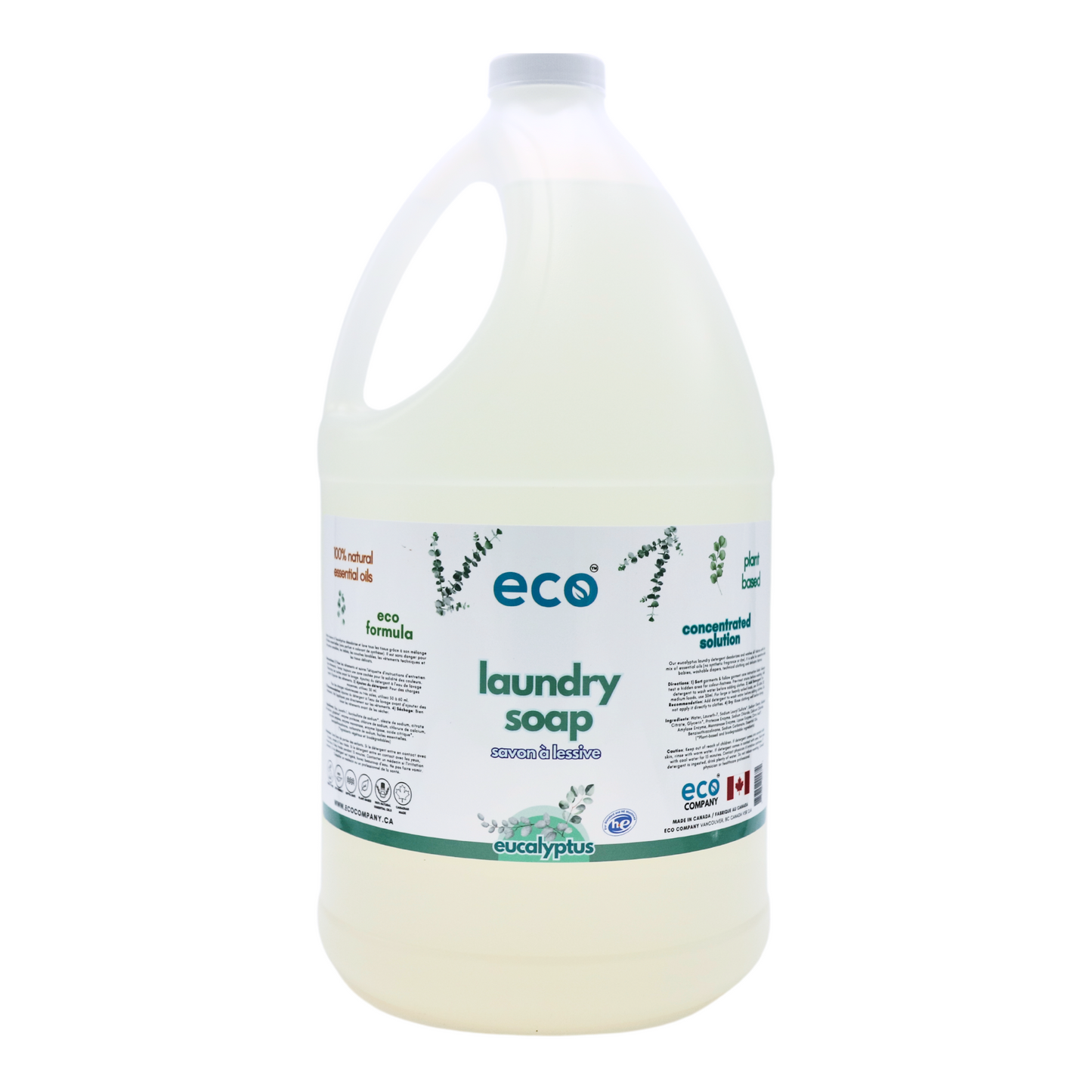 Eco-friendly laundry soap eucalyptus in a 4 liter jug for wholesale, perfect for customers to bulk up on laundry soap. 