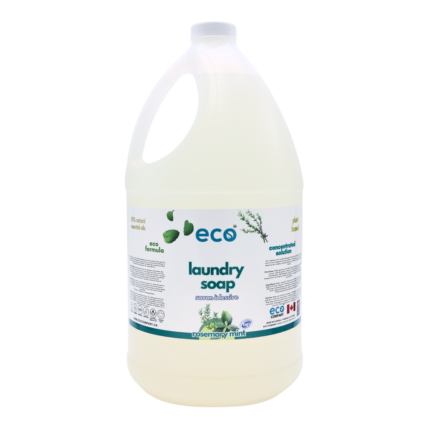 Eco-friendly laundry soap rosemary mint in a 4 liter jug for wholesale, perfect for families to bulk up on laundry soap. 