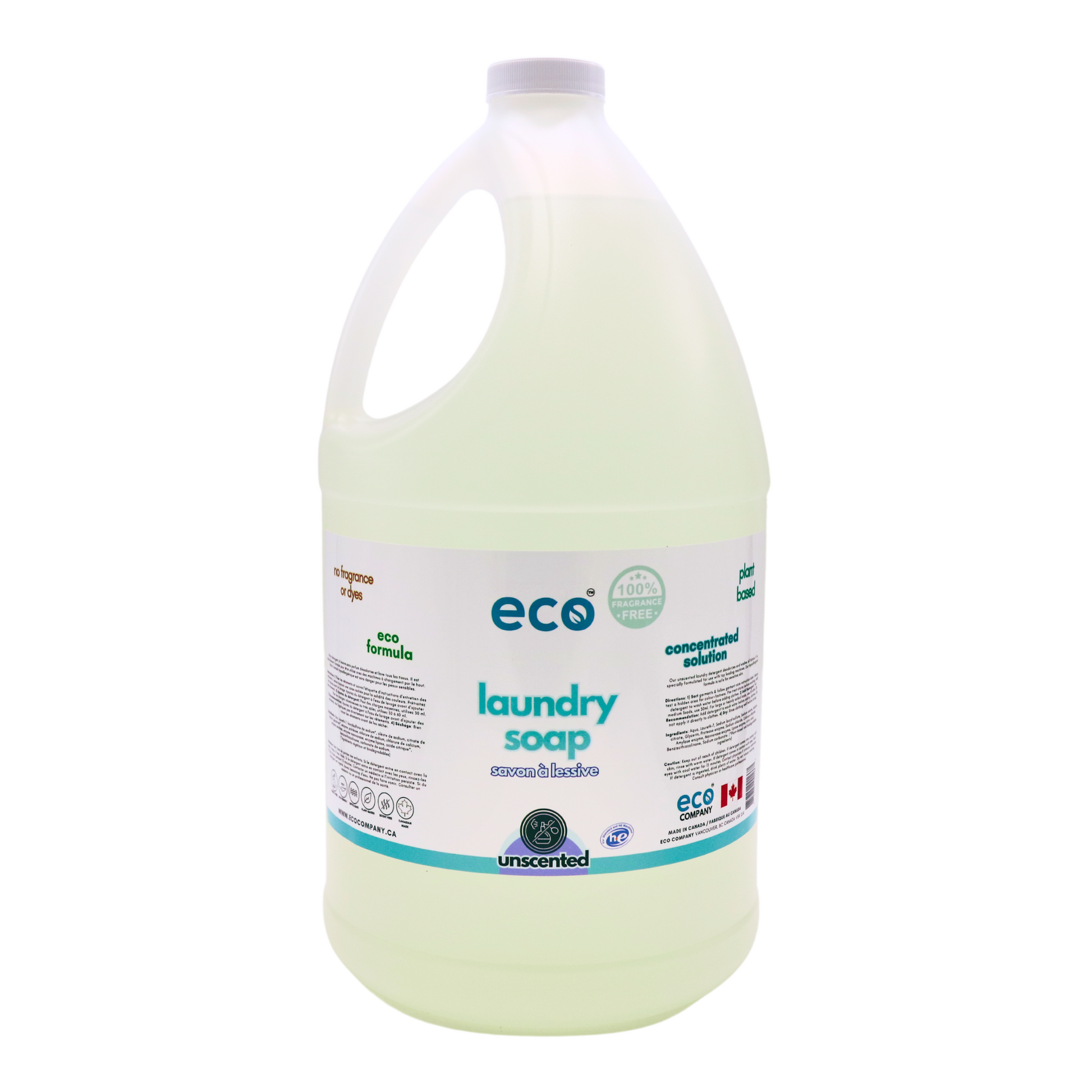 Eco-friendly laundry soap unscented in a 4 liter jug for wholesale, perfect for families to bulk up on laundry soap. 