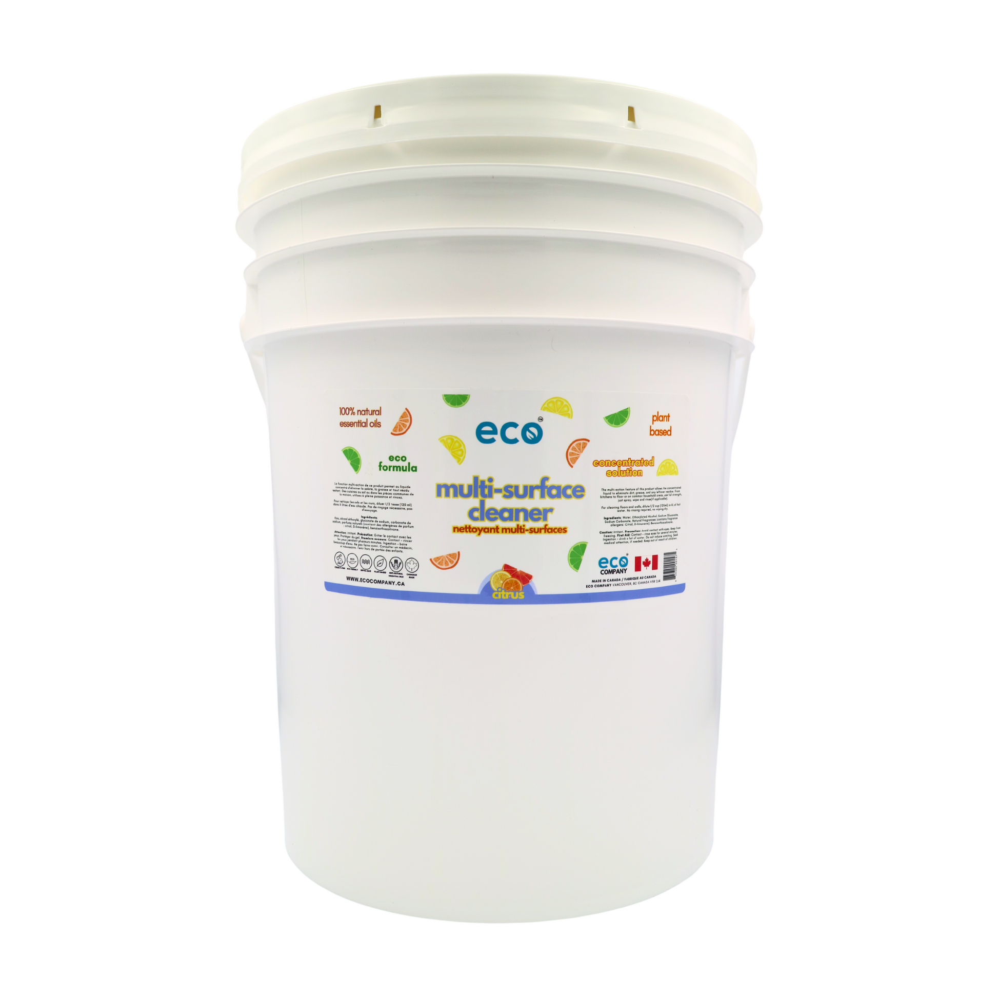 Eco multi surface cleaner in a 20 liter pail for wholesale, ideal for soap refilleries, zero waste stores, and refill stores.