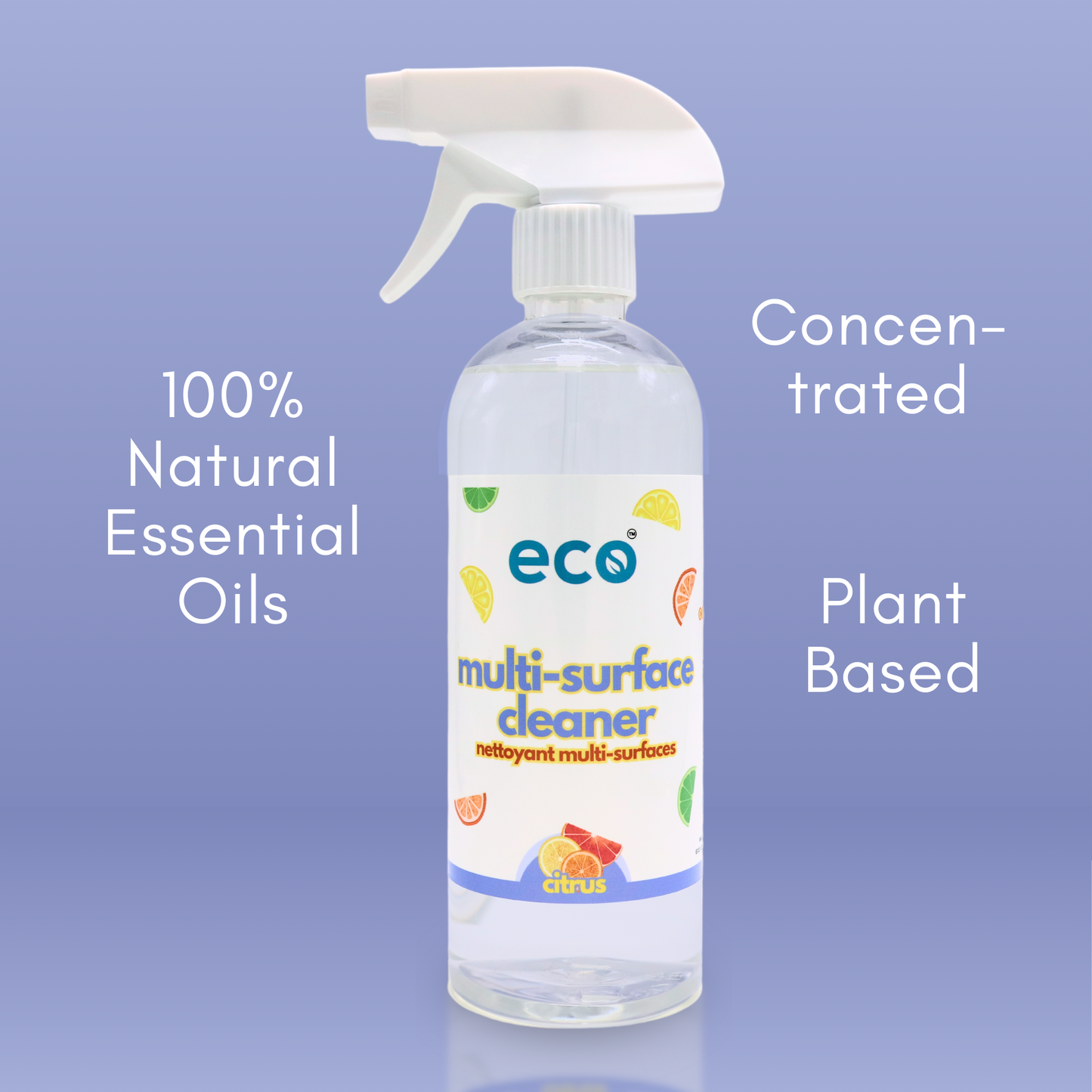 This eco friendly multi surface cleaner is scented with 100% natural essential oils, has plant-based ingredients, and has a concentrated formula.