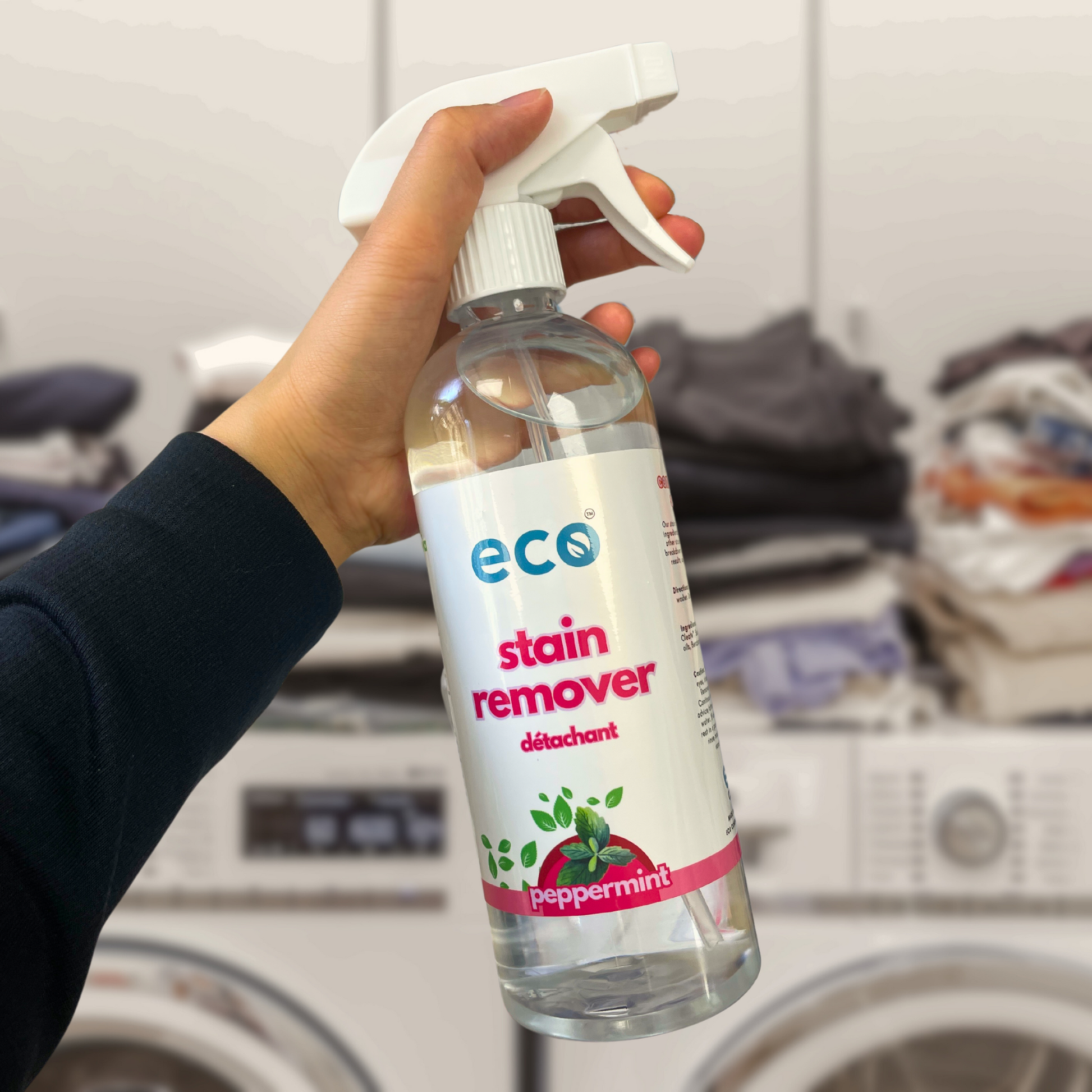 Eco-friendly fabric stain remover in peppermint, for sustainable home cleaning and green living.