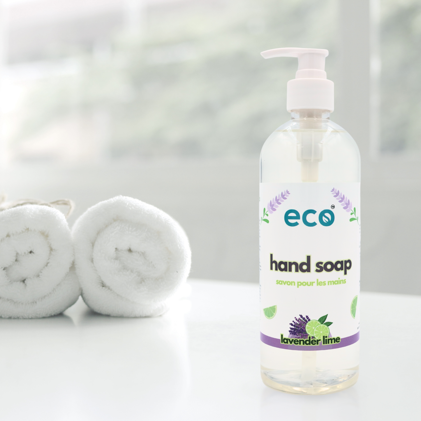 Eco-friendly hand soap displayed on the counter, enhancing a sustainable, plant-based home.