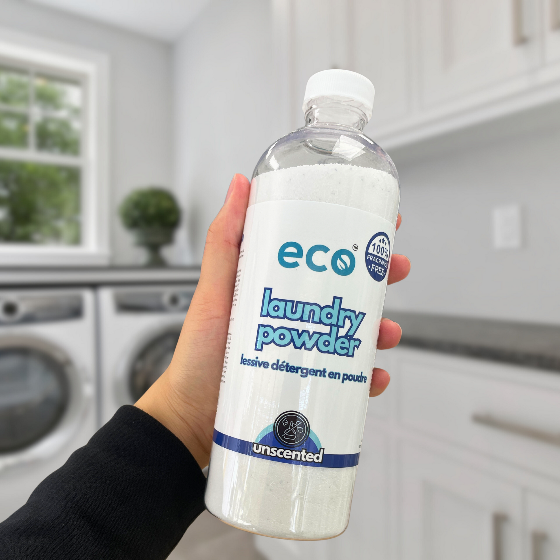 Eco-friendly laundry powder in unscented, for sustainable home cleaning and green living.