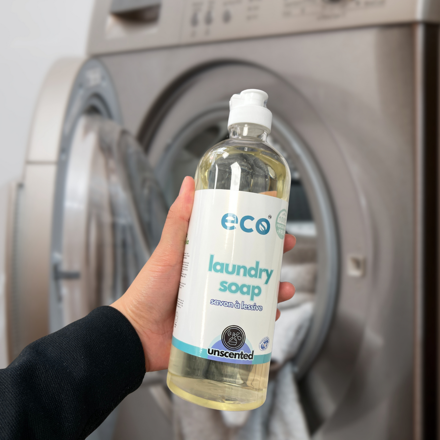 Eco-friendly laundry soap in unscented, for sustainable home cleaning and green living.