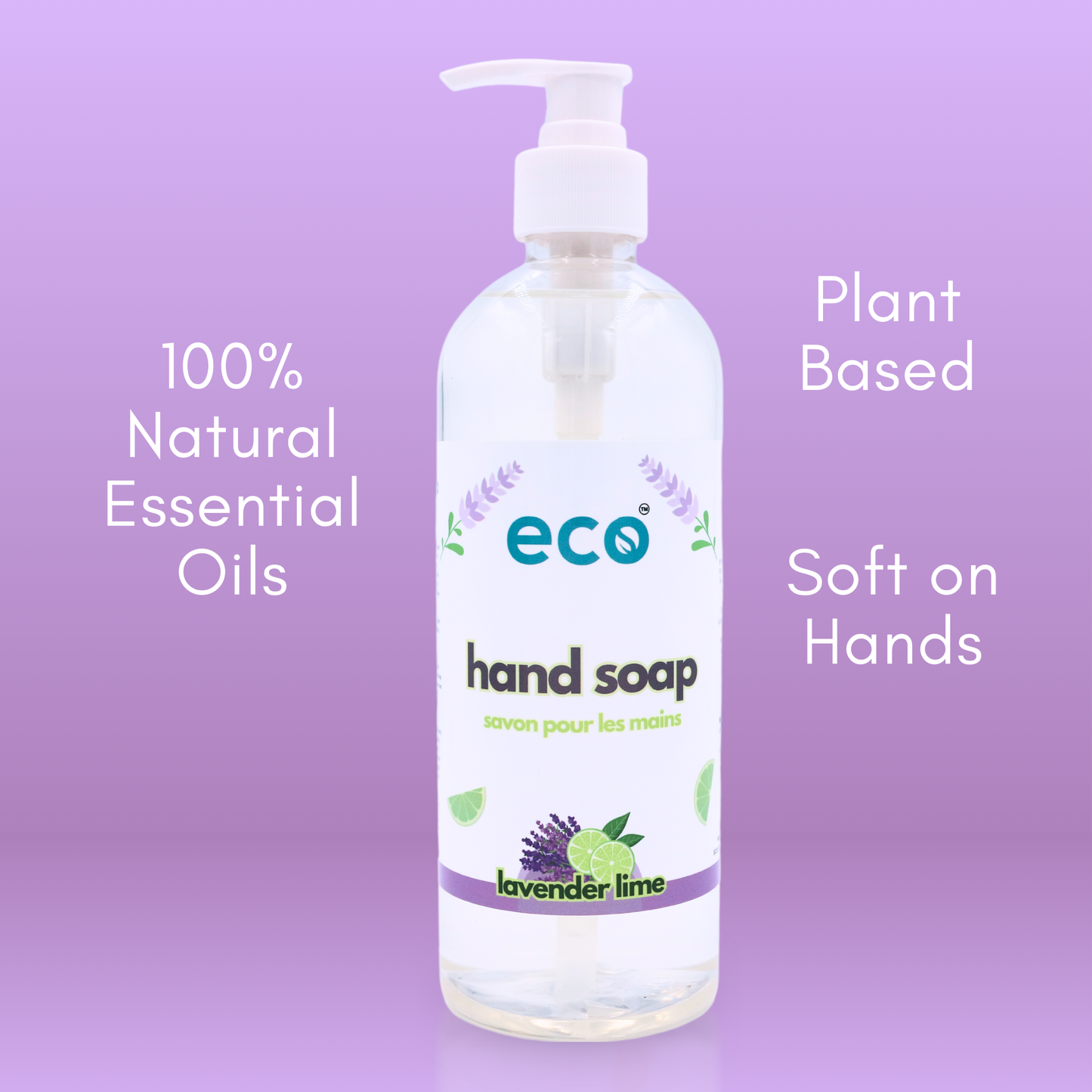 Infographic - Eco Company's hand soap is scented with 100% natural essential oils, is plant-based, and is soft on the hands.